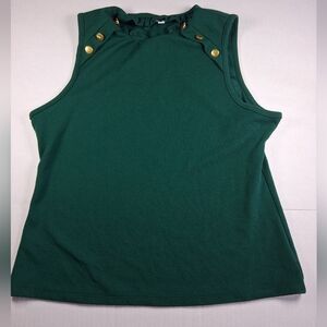 Sleeveless Jewel-Button Shell Top in Forest Green